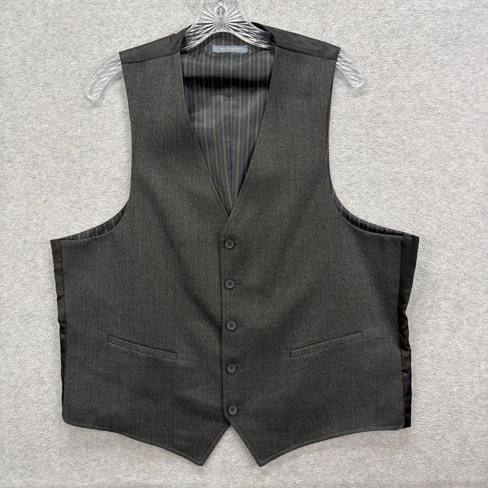 Madison Vest Mens Large Grey‎ Suit Dress Herringbone Tweed Formal Tuxedo Sport